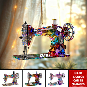 Stained Glass Effect Sewing Machine Custom Name Acrylic Ornament, Gift For A Tailor