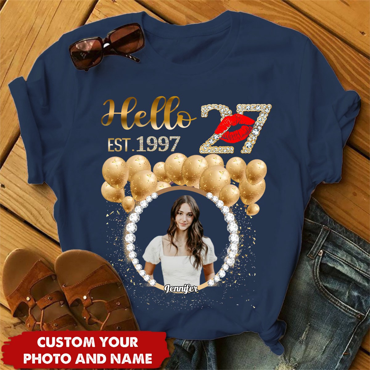 Custom Photo T-Shirt, Hello It's My Birthday Diamond Ideas T-Shirt