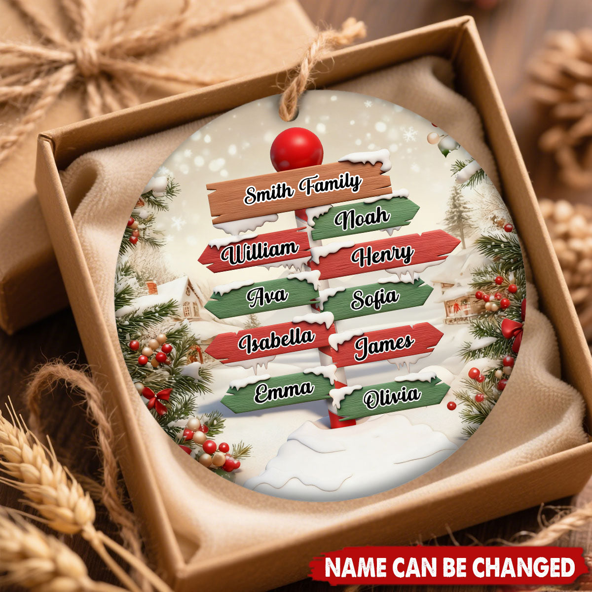 Personalized North Pole Signpost Family Christmas Ceramic Ornament
