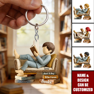 Man Woman Reading Book On Sofa - Personalized Acrylic Keychain, Gift For Book Lover, Bookworm