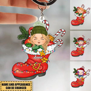 Cute Christmas Kid Santa Shoe Acrylic Keychain
