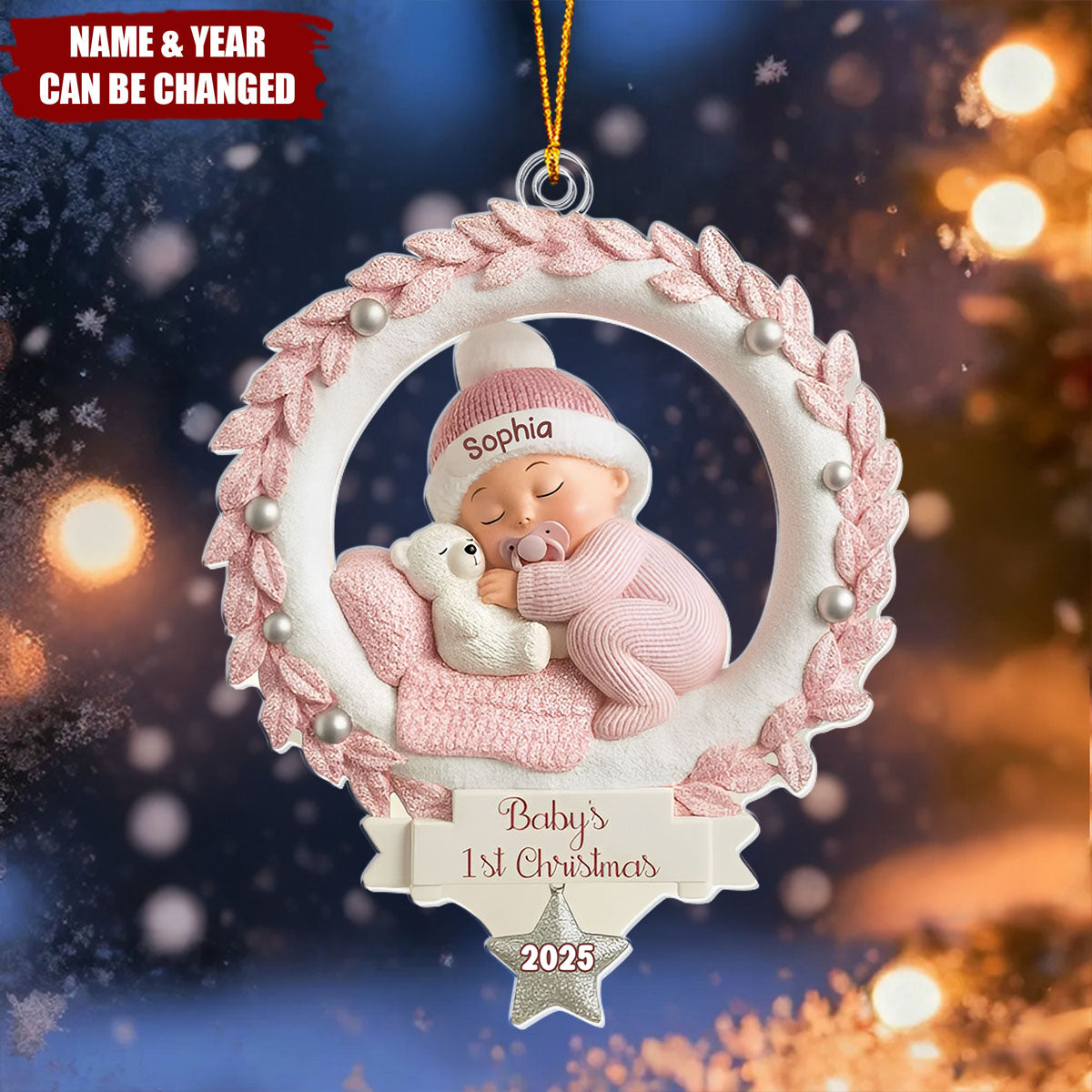 Baby's 1st Christmas, Baby And Wreath Ornament, Gift For New Parents