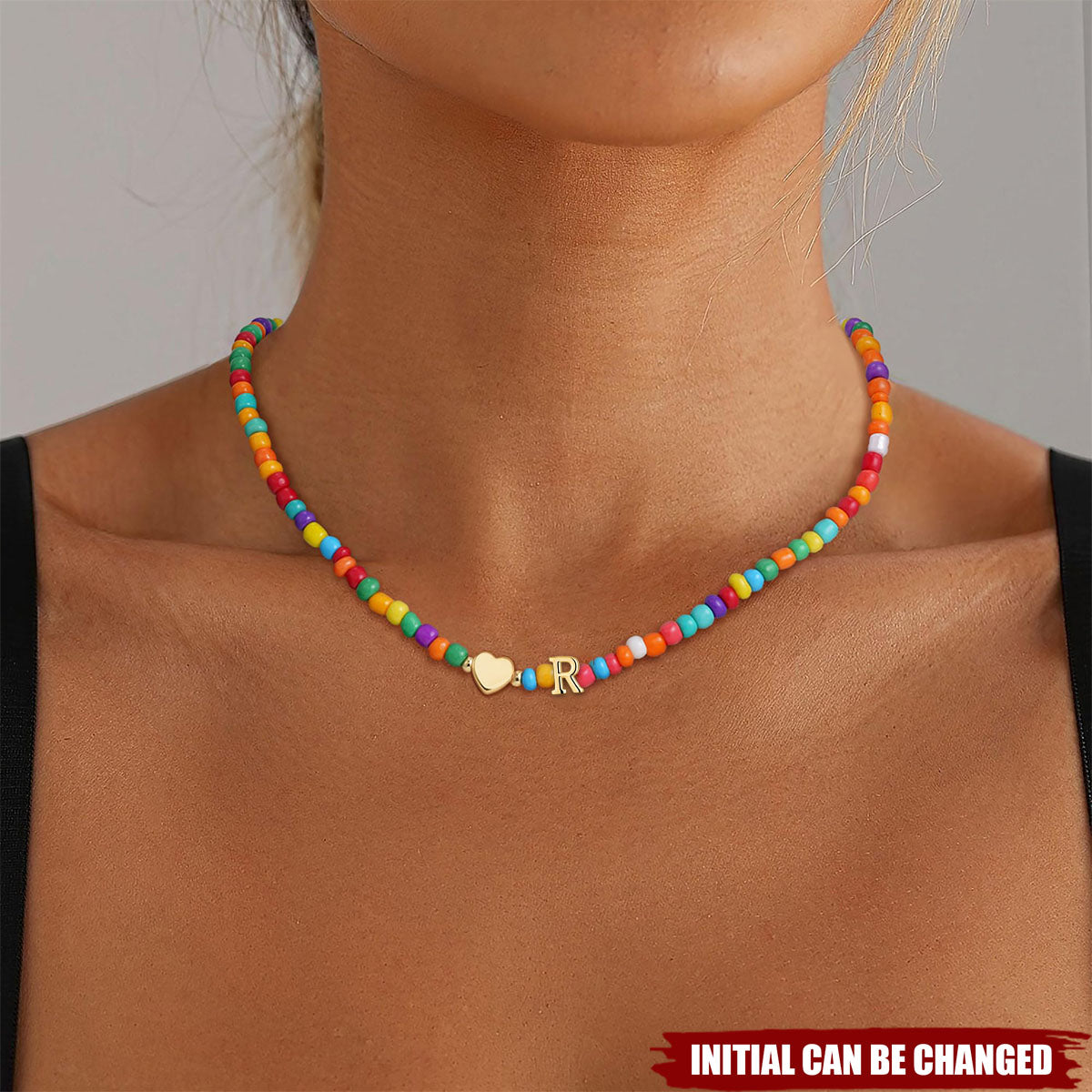 Cute Letter Beaded Choke Personalized Colorful Initial Necklaces