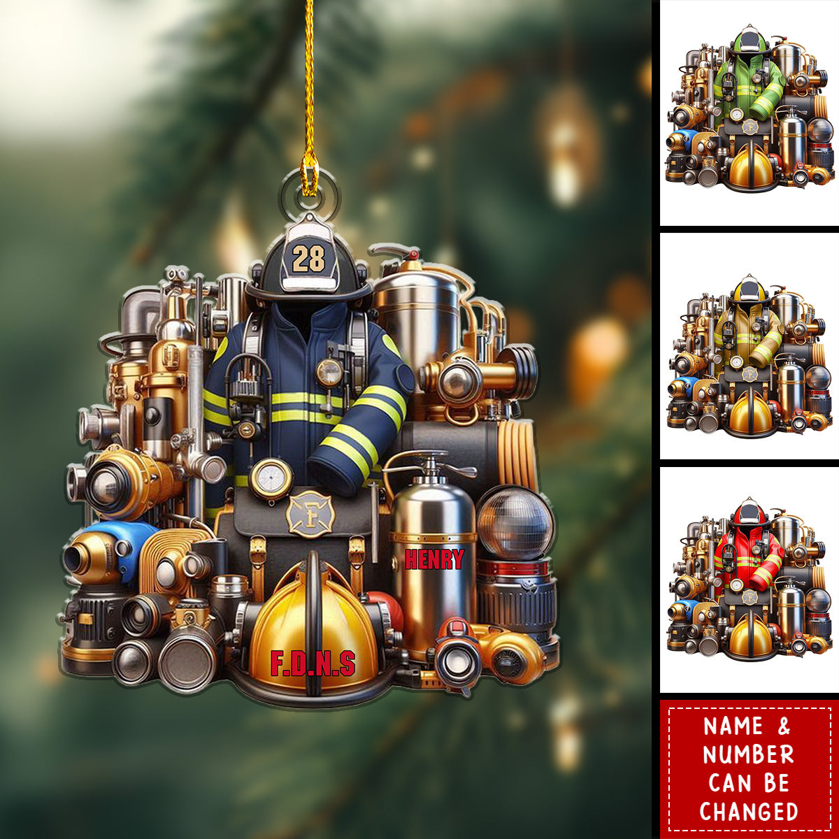 Personalized Firefighter Christmas Acrylic Ornament - Gift For Fireman