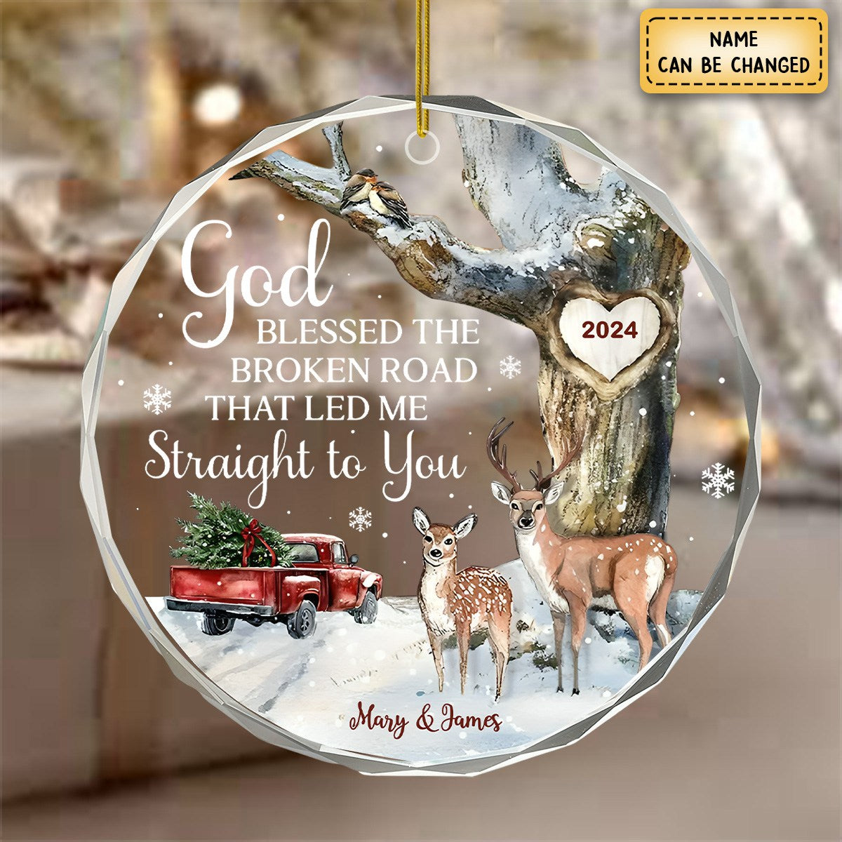 Personalized Gift For Couple Christmas Circle Glass Ornament