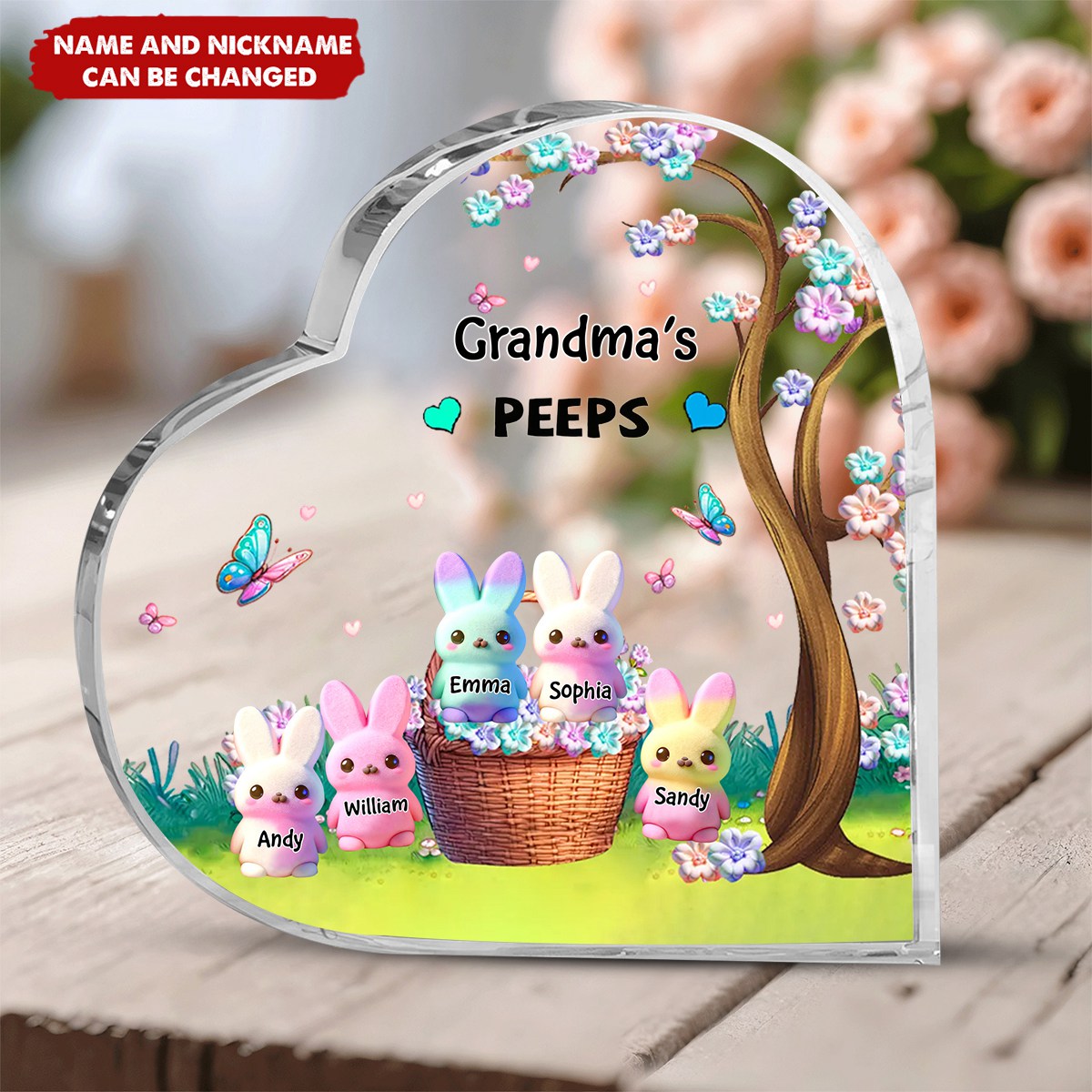 Grandma's Kids Marshmallow - Personalized Custom Heart-shaped Acrylic Plaque - Easter Gift For Grandma, Mom