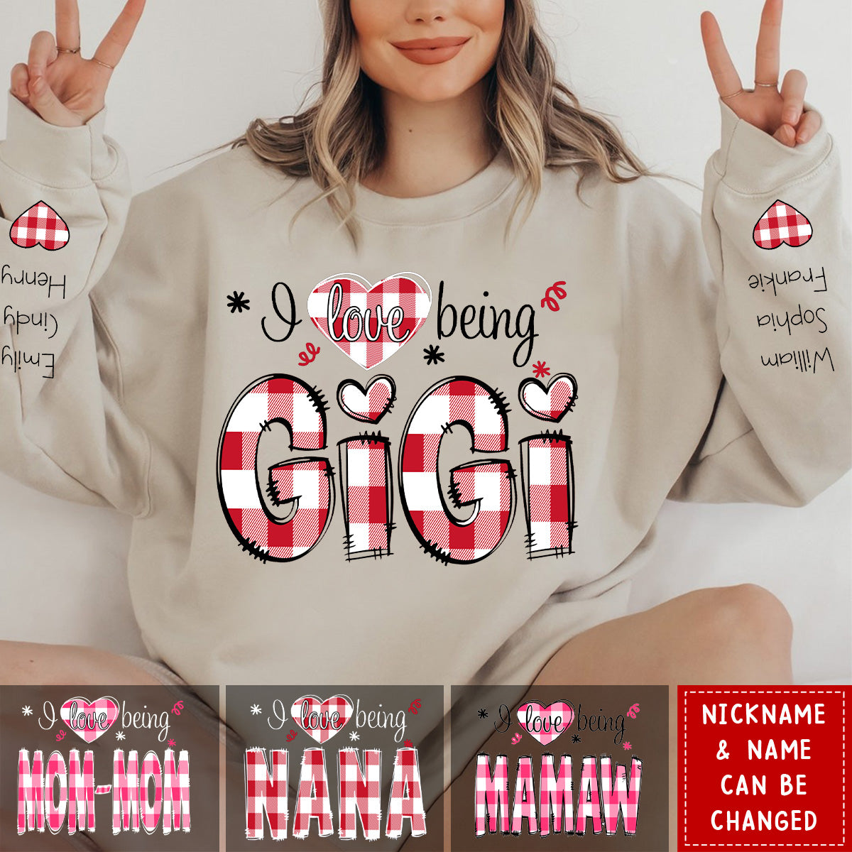I love being Grandma Buffalo Plaid And Grandkids Personalized Sweatshirt