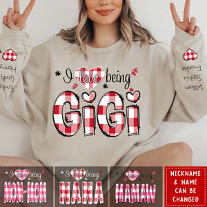 I love being Grandma Buffalo Plaid And Grandkids Personalized Sweatshirt