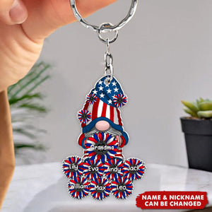 Patriotic Dwarf Love July 4th Grandma With Flower Grandkids Personalized Acrylic Keychain