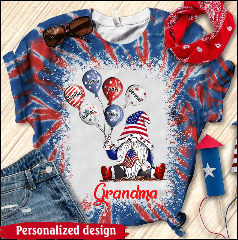 Grandma Dwarf Balloon 4th Of July, Custom Grandma & Kids, Gift For Grandma 4th Of July - Personalized 3D T-shirt