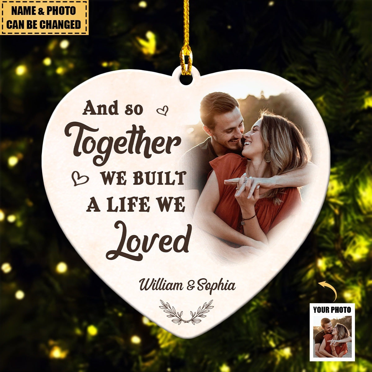 Custom Photo My Favorite Place In All The World Is Next To You - Couple Personalized Heart Acrylic Ornament