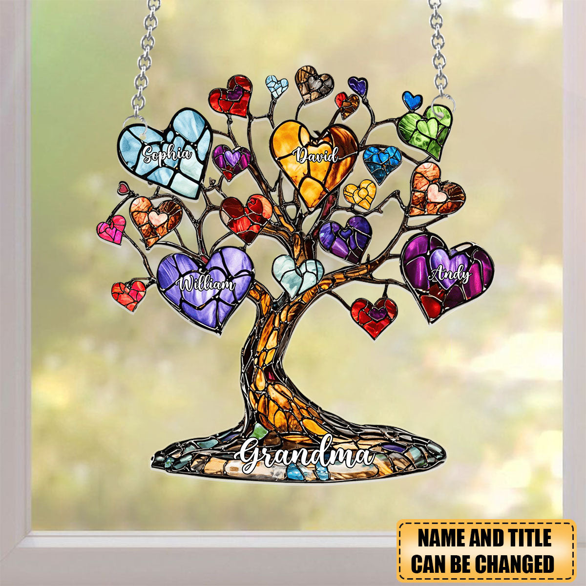 Mom Grandma Heart Tree - Personalized Mother Window Hanging Suncatcher Ornament