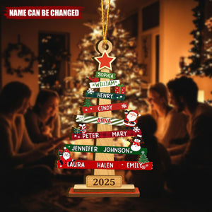 Our Family Christmas Tree Personalized Wood Ornament - Christmas Birthday Gifts For Mom, Dad, Kids