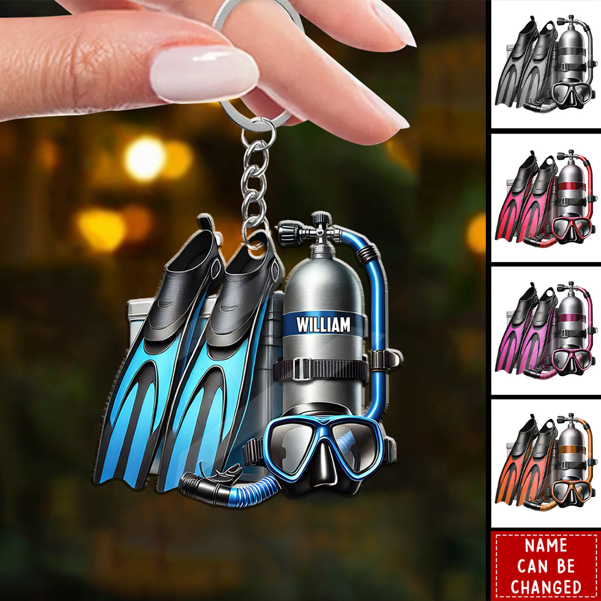 Custom Name Scuba Diving Equipment Personalized Acrylic Keychain For Divers Lovers