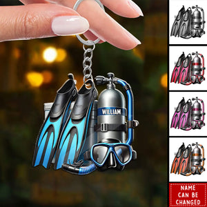 Custom Name Scuba Diving Equipment Personalized Acrylic Keychain For Divers Lovers