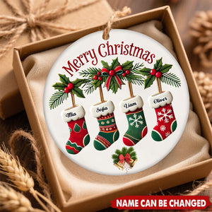 Personalized Family Stockings Christmas Circle Ceramic Ornament