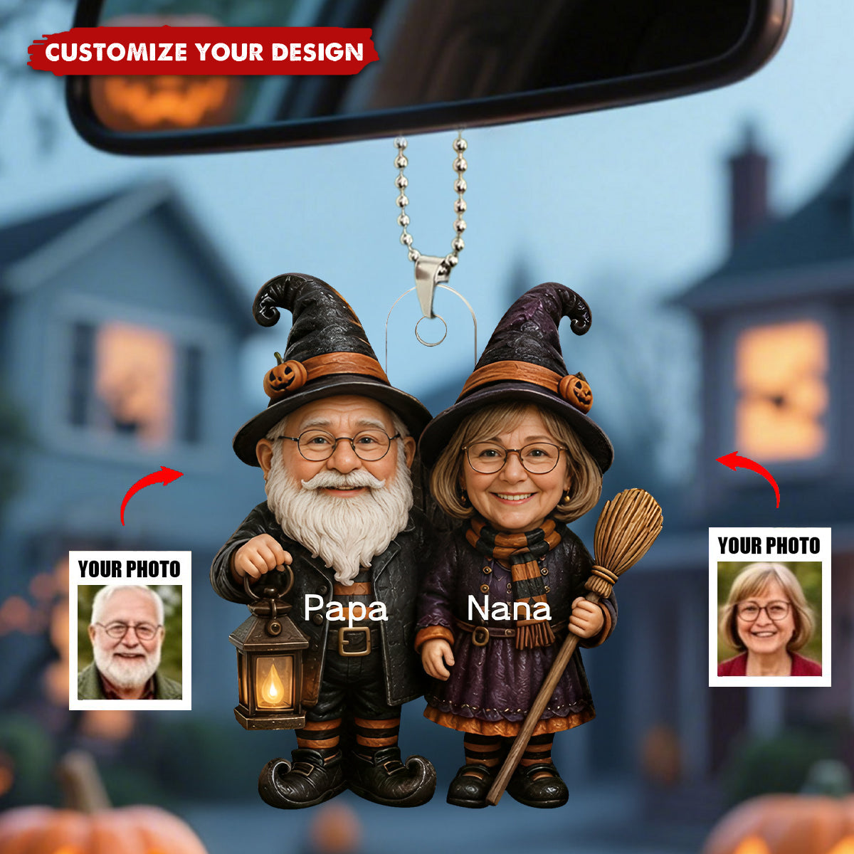 Personalized Grandparents Acrylic Car Ornament , Spooky Family Keepsake