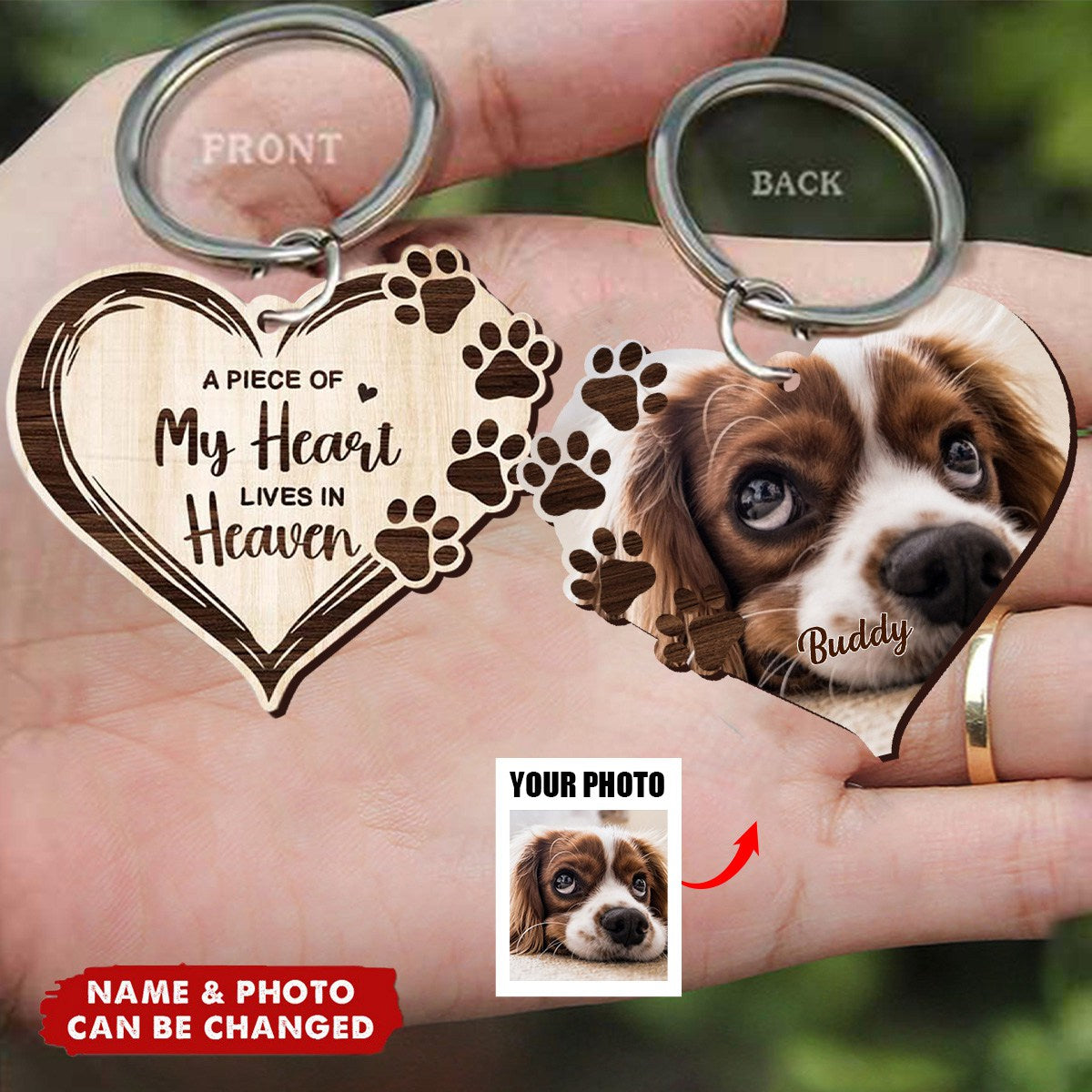 Dog Memorial Gift Personalized Photo Wooden Keychain