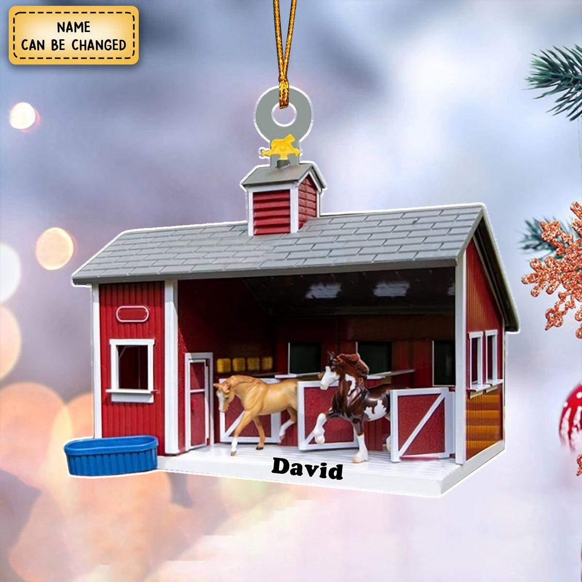 Personalized Horse Barn Christmas Custom Flat Ornament for Horse Lovers Farmers, Horse Racing Ornament (Horse Barn)