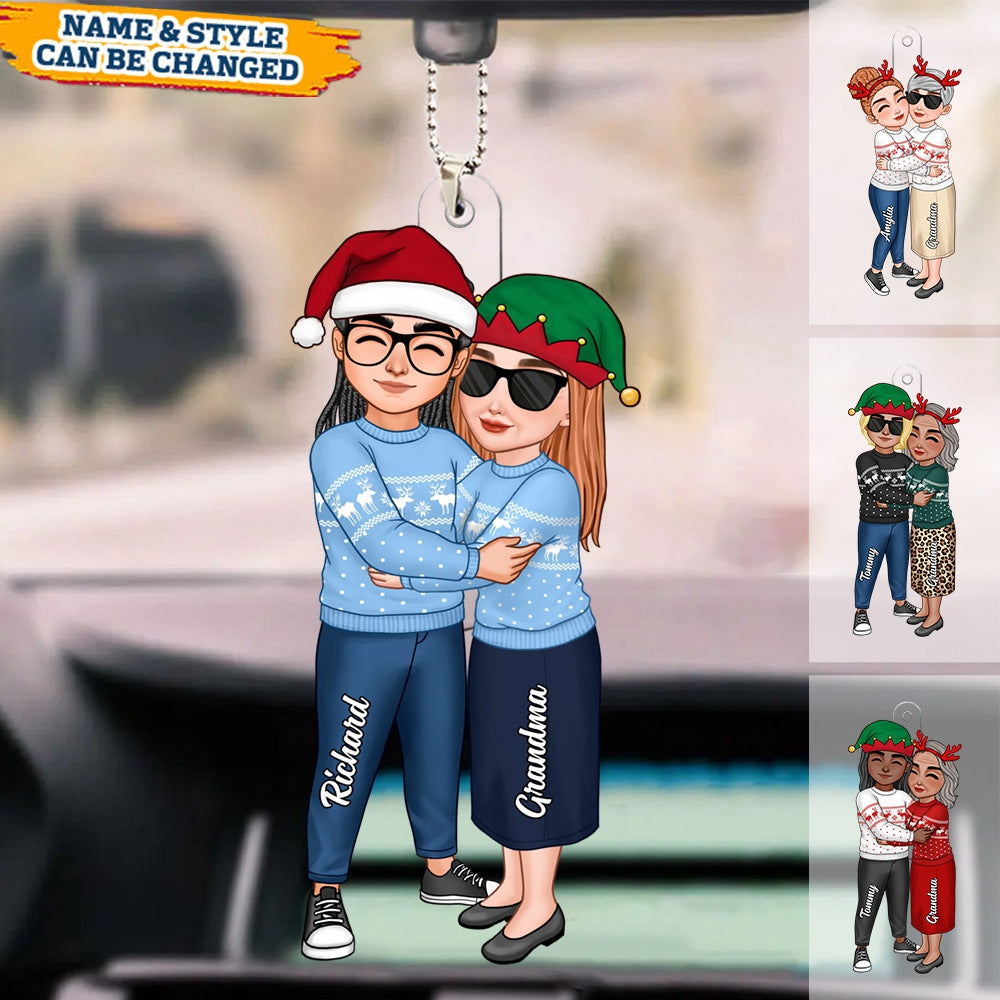 Grandma & Grandkid Hugging Christmas Gift For Teenage Adult Granddaughter Grandson Grandchildren Personalized Acrylic Car Ornament