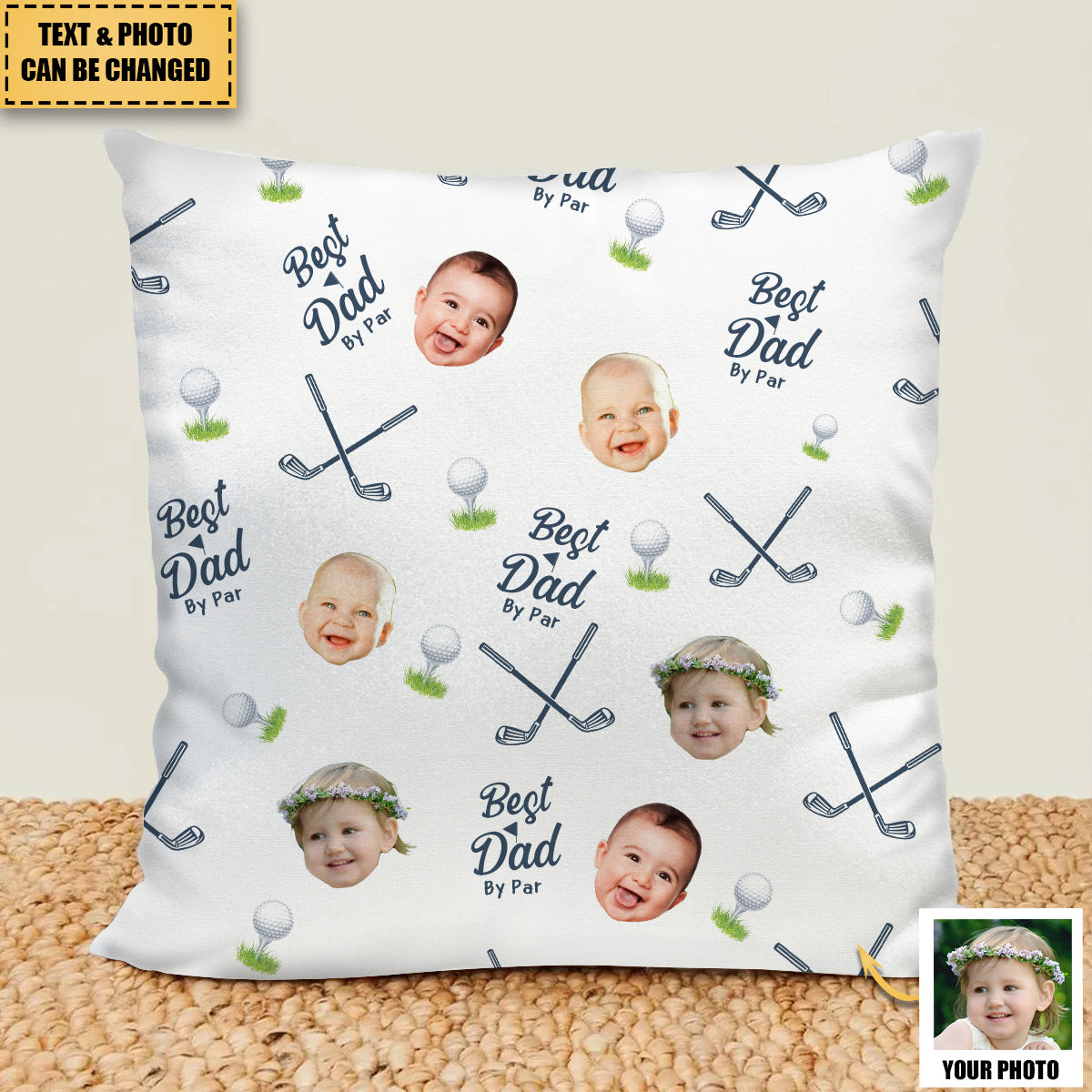 Best Dad By Par - Personalized Photo Pillow