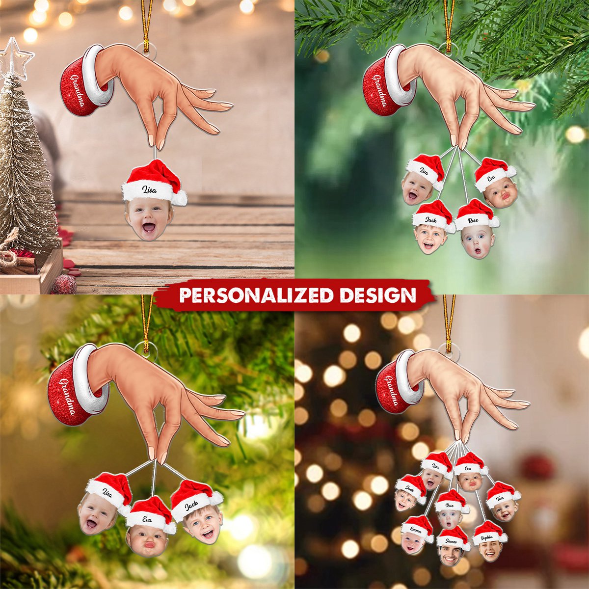 Custom Photo Grandma Grandkids Christmas Gift - Personalized Cutout Acrylic Ornament