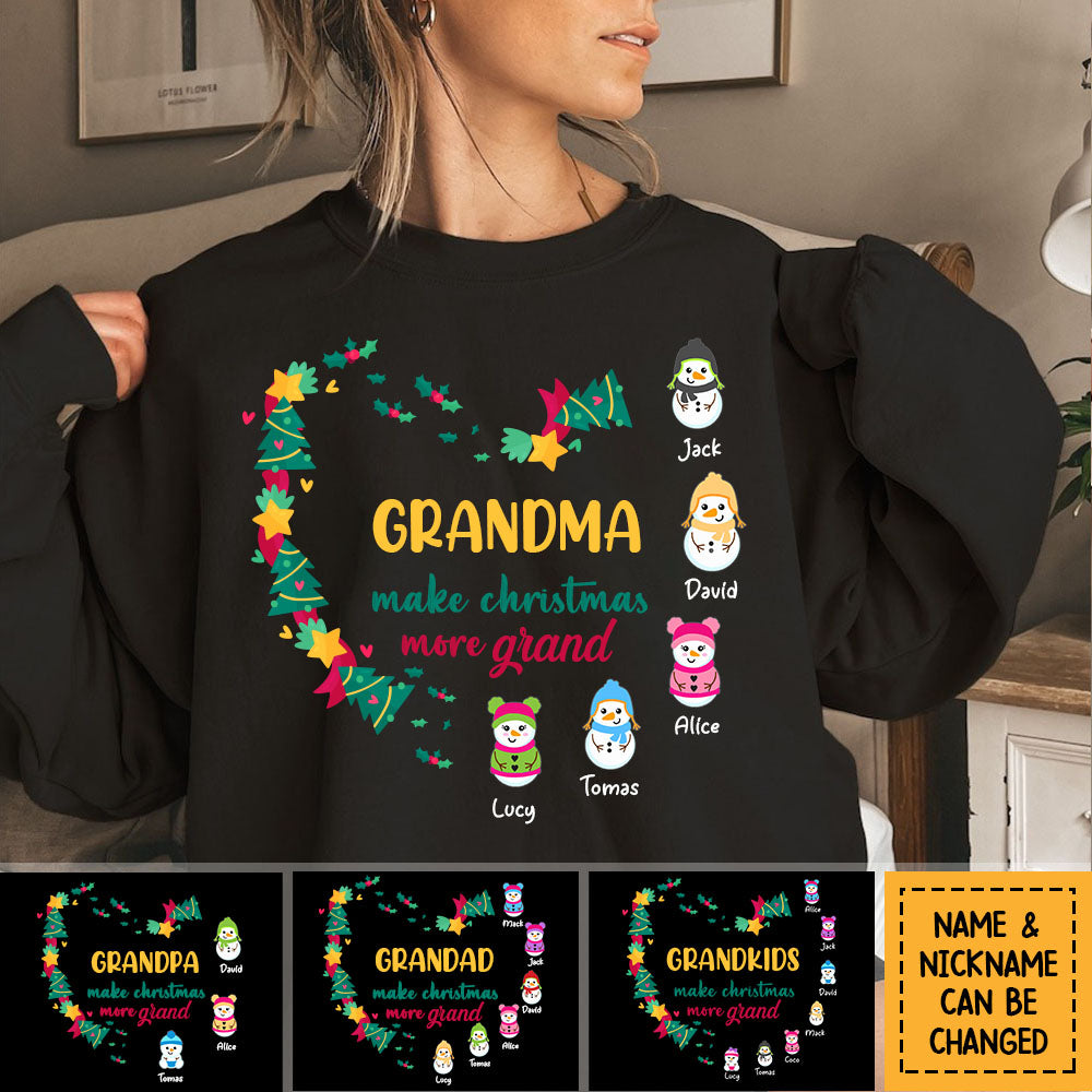 Personalized Christmas Tree Grandma Snowman Sweatshirt Sleeve Custom Names Kids