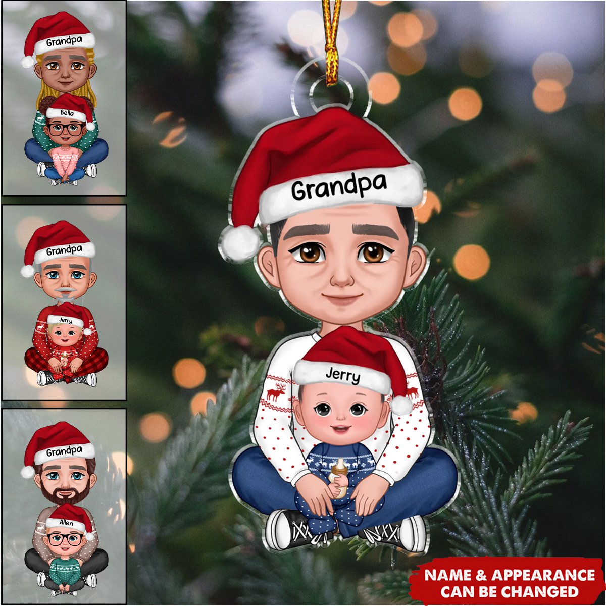 Grandpa & Grandkid Sitting In Lap Christmas Gift For Granddaughter Grandson Personalized Acrylic Ornament