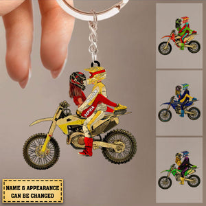 Custom Personalized Vintage Style, Dirt Bike Gifts For Boyfriend, Personalized Gift For Husband With Custom Name, Number, Appearance & Landscape Keychain