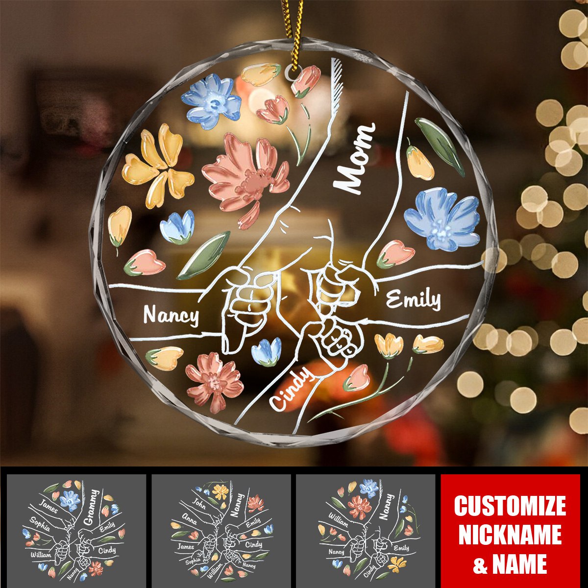 Hand In Hand, I Will Always Protect You Grandma & Grandkid - Personalized Circle Glass Ornament