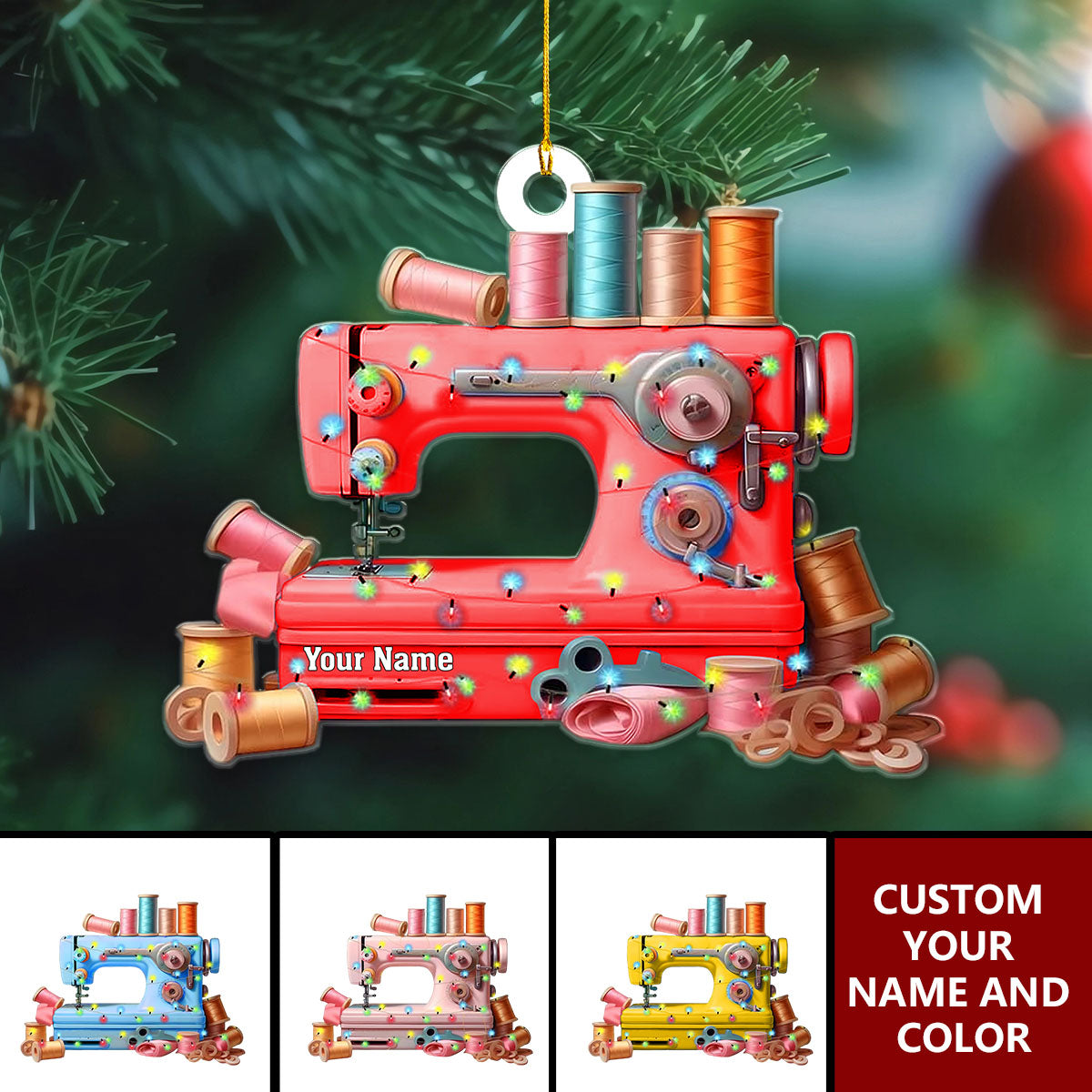 Personalized Sewing Christmas Ornament, Custom Name Sewing Acrylic Ornament, Sewing Machine Ornament Gifts For Sewing Lover