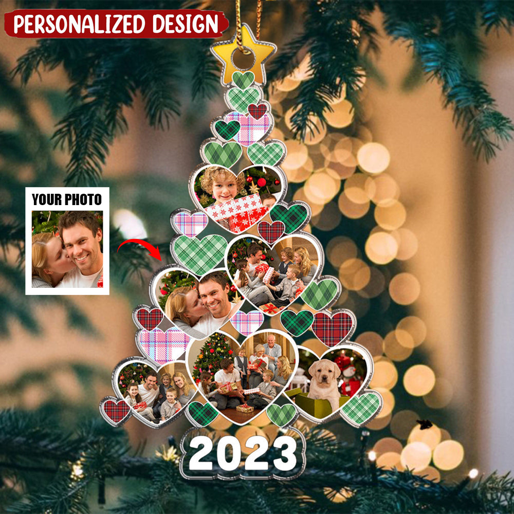 Heart Christmas Tree Upload Photo Family Personalized Acrylic Ornament