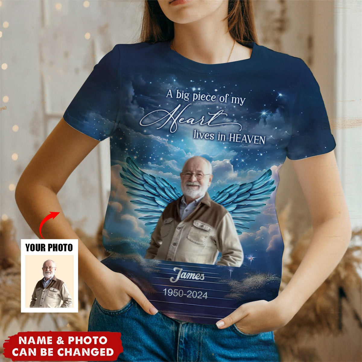 Your Wings Were Ready But My Heart Was Not Upload Photo - Sky Moon Background Personalized 3D T-Shirt
