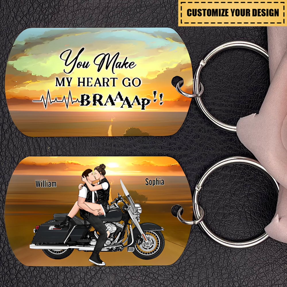 Riding Couple - Gift Idea for Husband/ Wife/ Couple/ Him/ Her - You Make My Heart Go Braaaap!- Personalized Stainless Steel Keychain