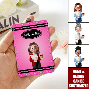 Crayon Themed Cartoon Teacher Personalized ID Badge Holder, Back To School Gift
