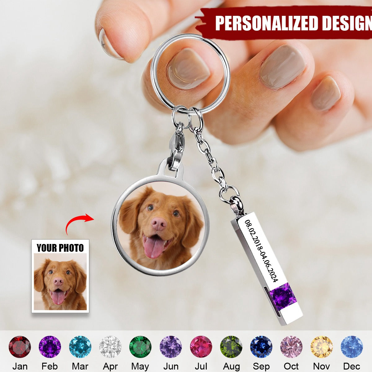 Personalized Birthstone Urn Pet Ashes Storage Keychain