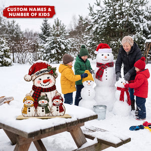 Rustic Grandma Grandkids Snowman - Personalized 2-Layered Wooden Plaque - Christmas Decor For Grandma, Mom