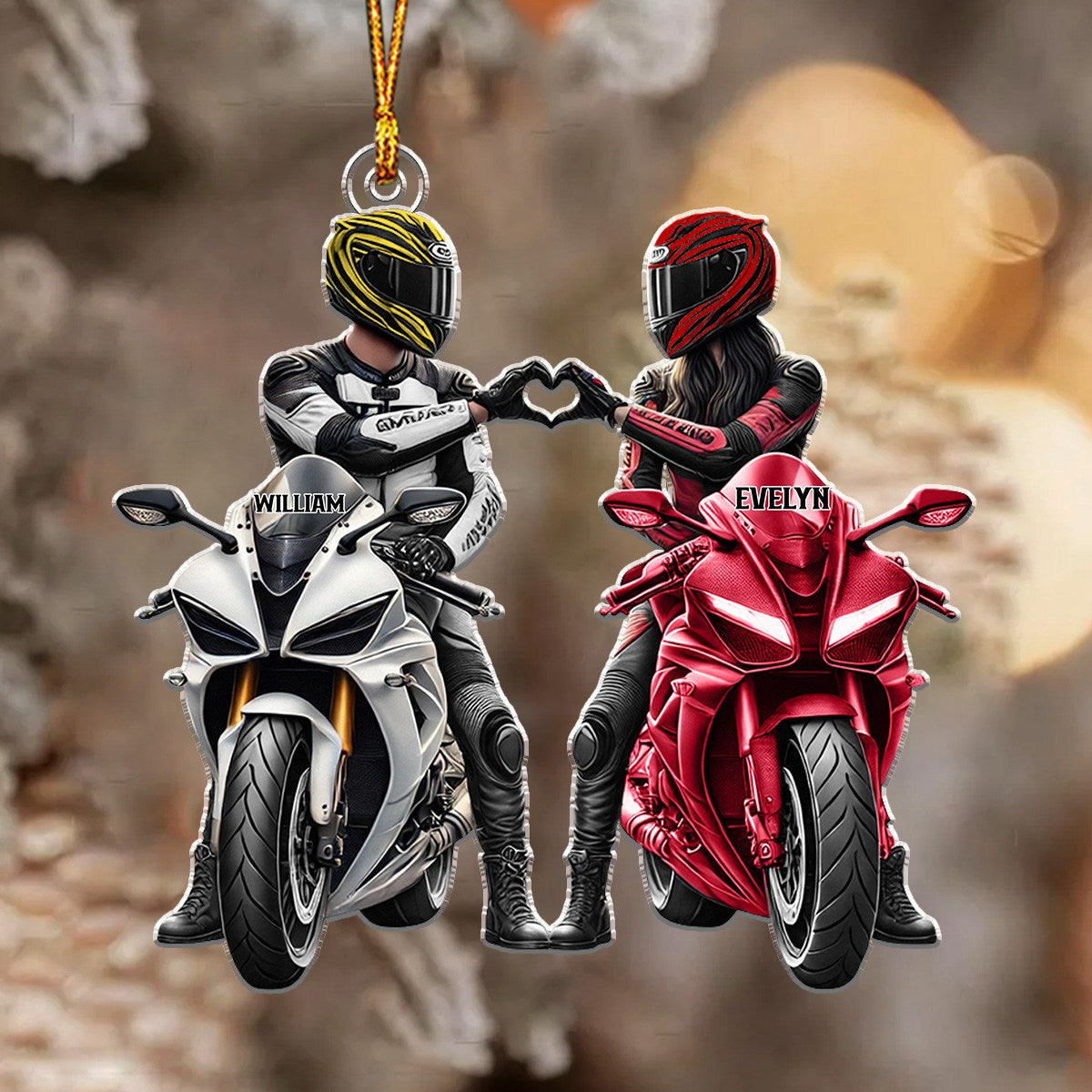 Motorbike Couple - Personalized Acrylic Christmas Ornament, Gift For Couple