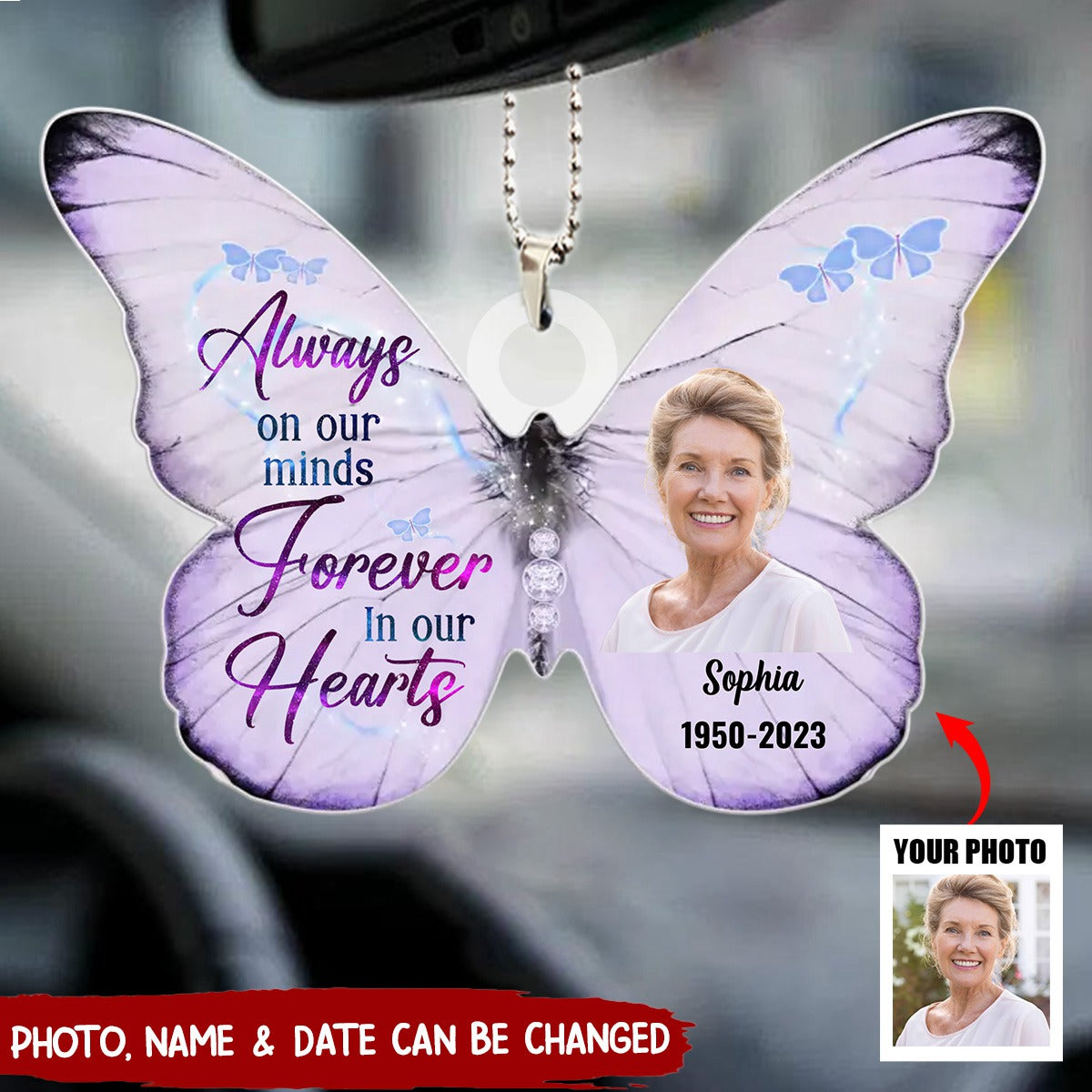 Personalized Memorial Butterfly Acrylic Ornament - Upload Photo - Memorial Gift Idea For Family Member