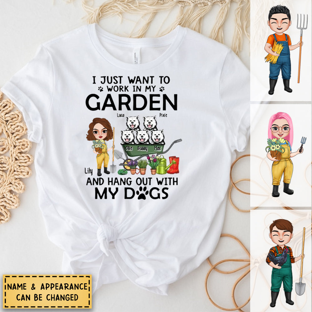 Up To 5 Dogs I Just Want To Work In My Garden - Personalized Shirt For Him, Her, Dog Lovers, Gardener