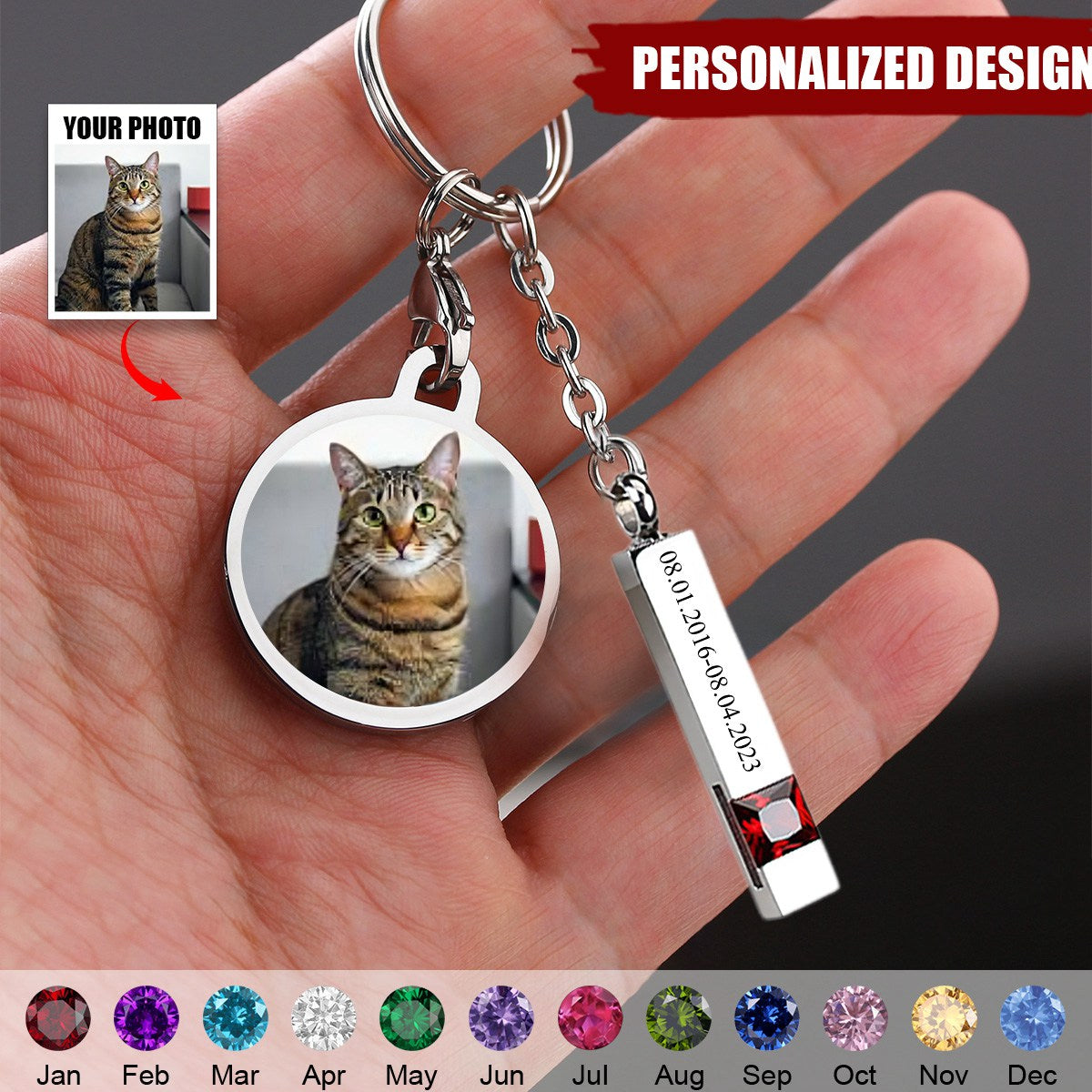 Personalized Birthstone Urn Pet Ashes Storage Keychain