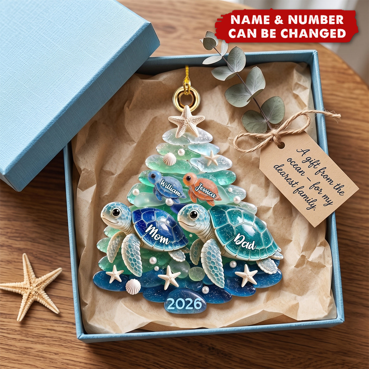 Turtle Family Christmas Ornament - Personalized Gifts For Family