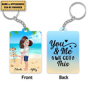 Doll Couple Hugging Kissing On The Beach - Personalized Keychain