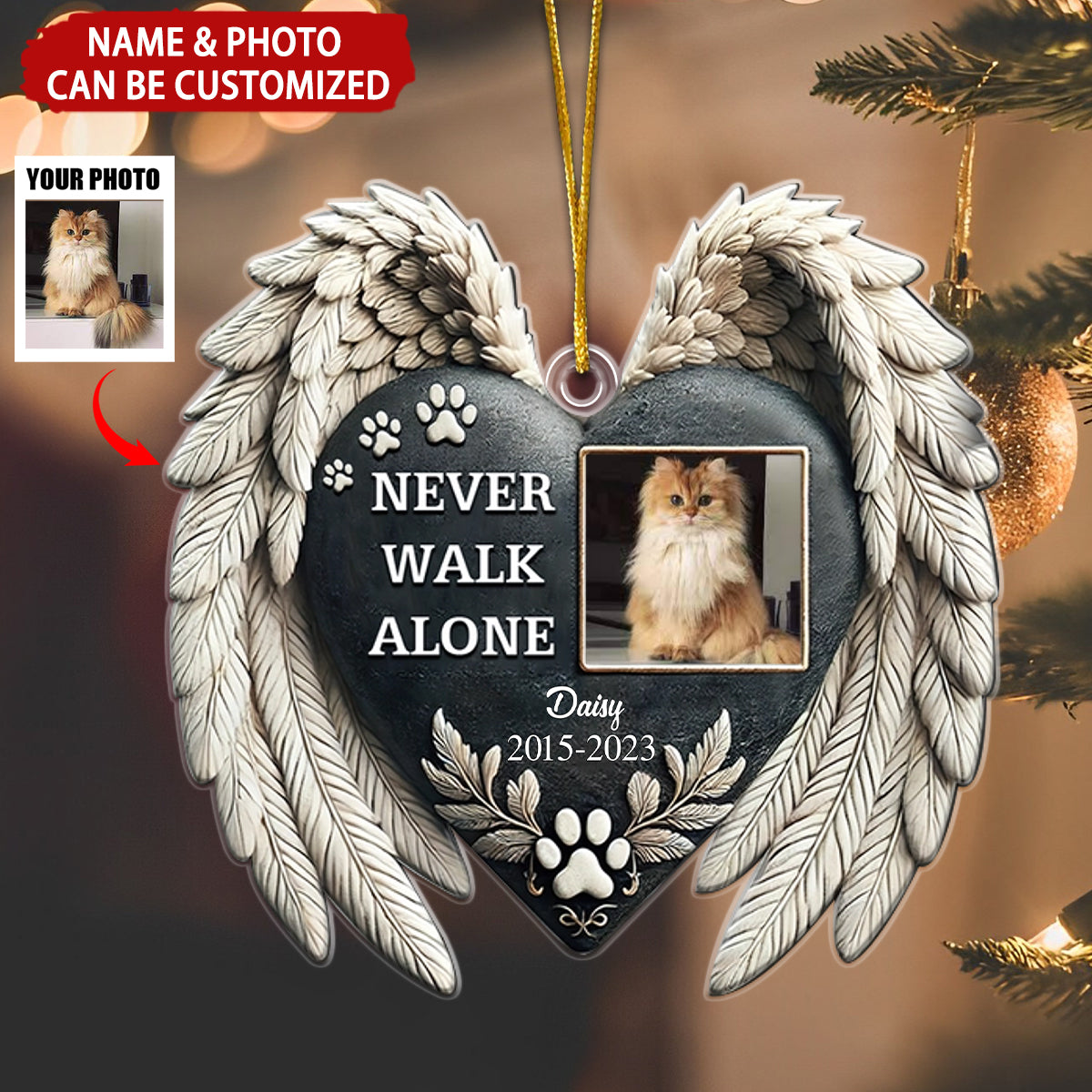 Never Walk Alone Upload Photo Dog Cat Personalized Memorial Ornament