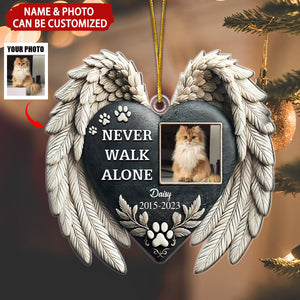 Never Walk Alone Upload Photo Dog Cat Personalized Memorial Ornament