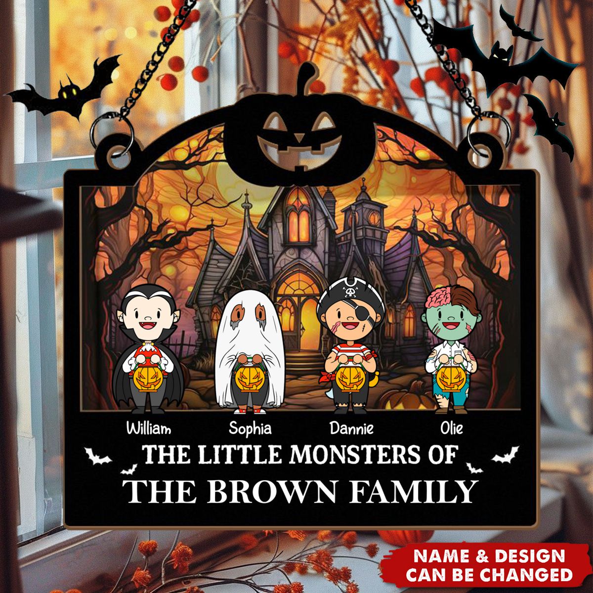 Halloween The Little Monsters - Personalized Window Hanging Suncatcher Ornament