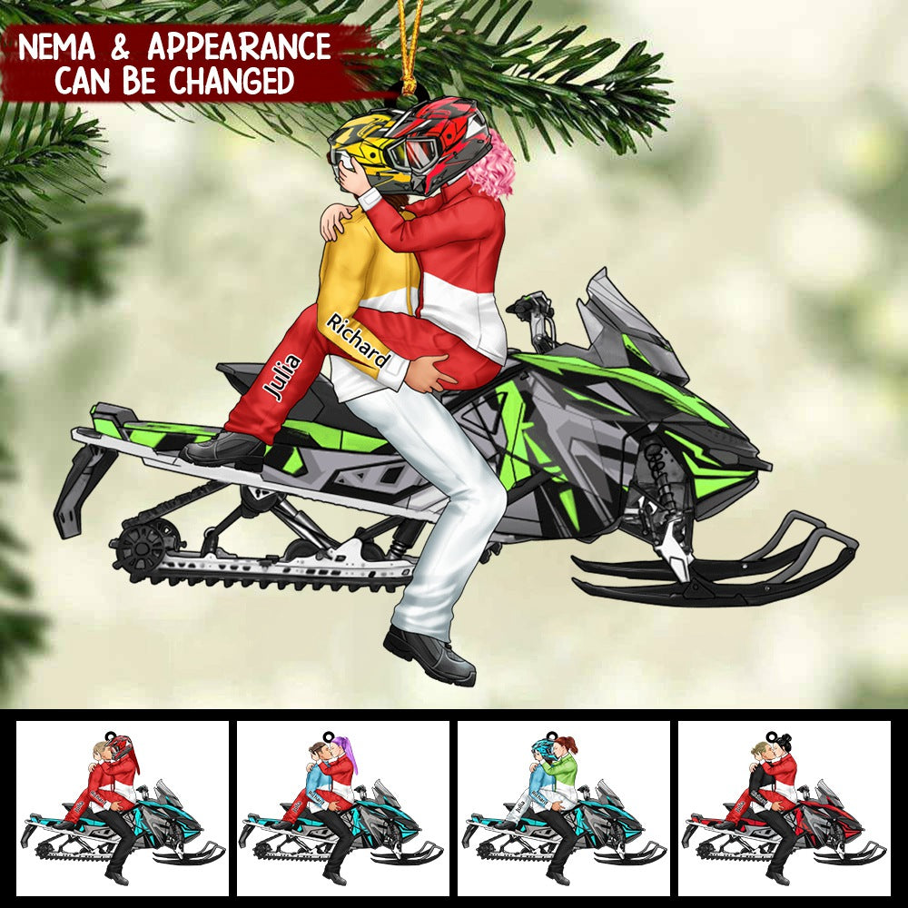 Personalized Gifts Custom Christmas Ornament For Skiing Couples, Snowmobile Lovers