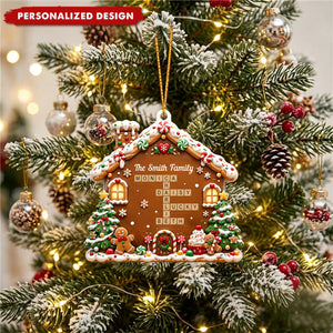Personalized Gingerbread House Christmas Acrylic Ornament - Custom Family Names
