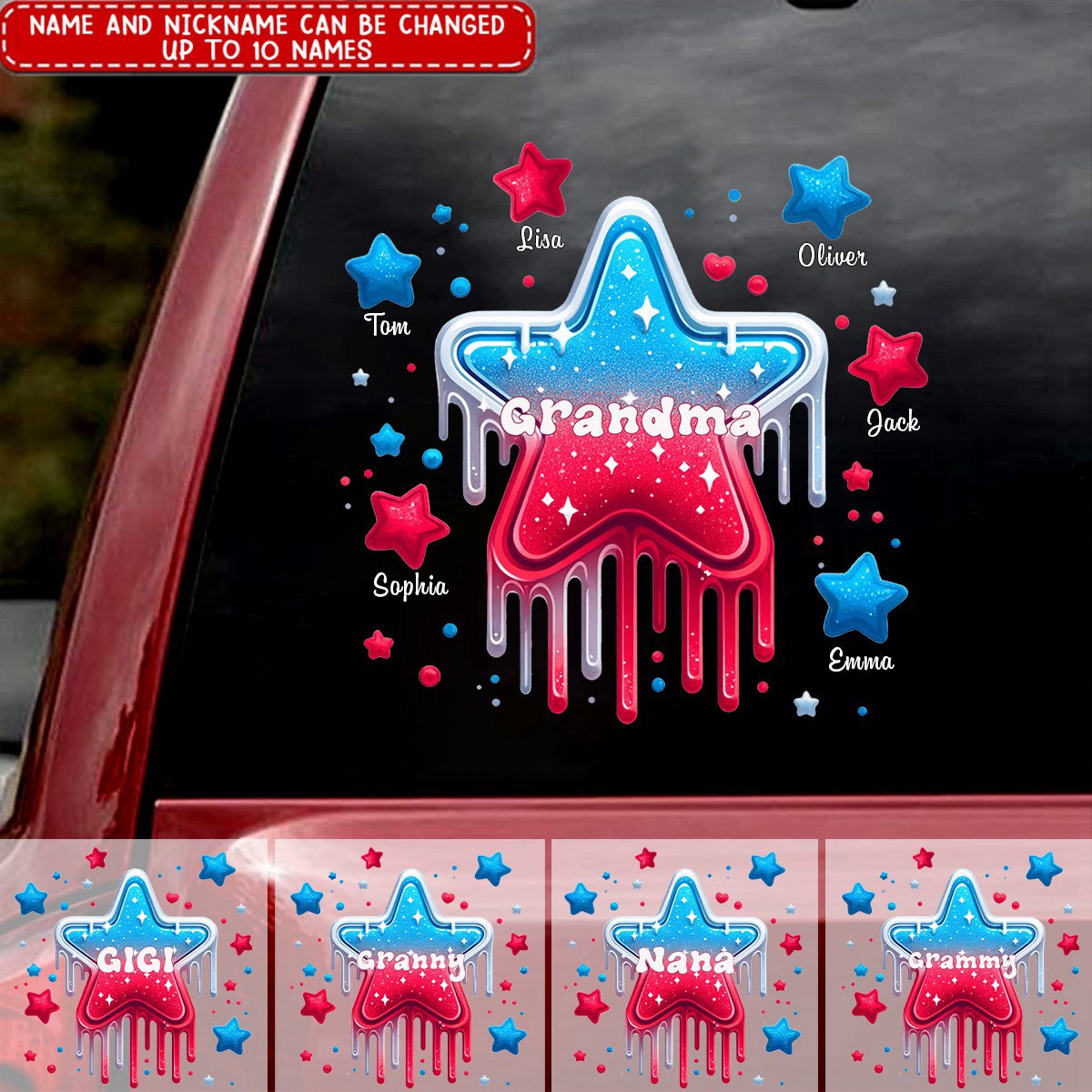 4th Of July Grandma Nana With Cute Grandkids Star Personalized Car Decal