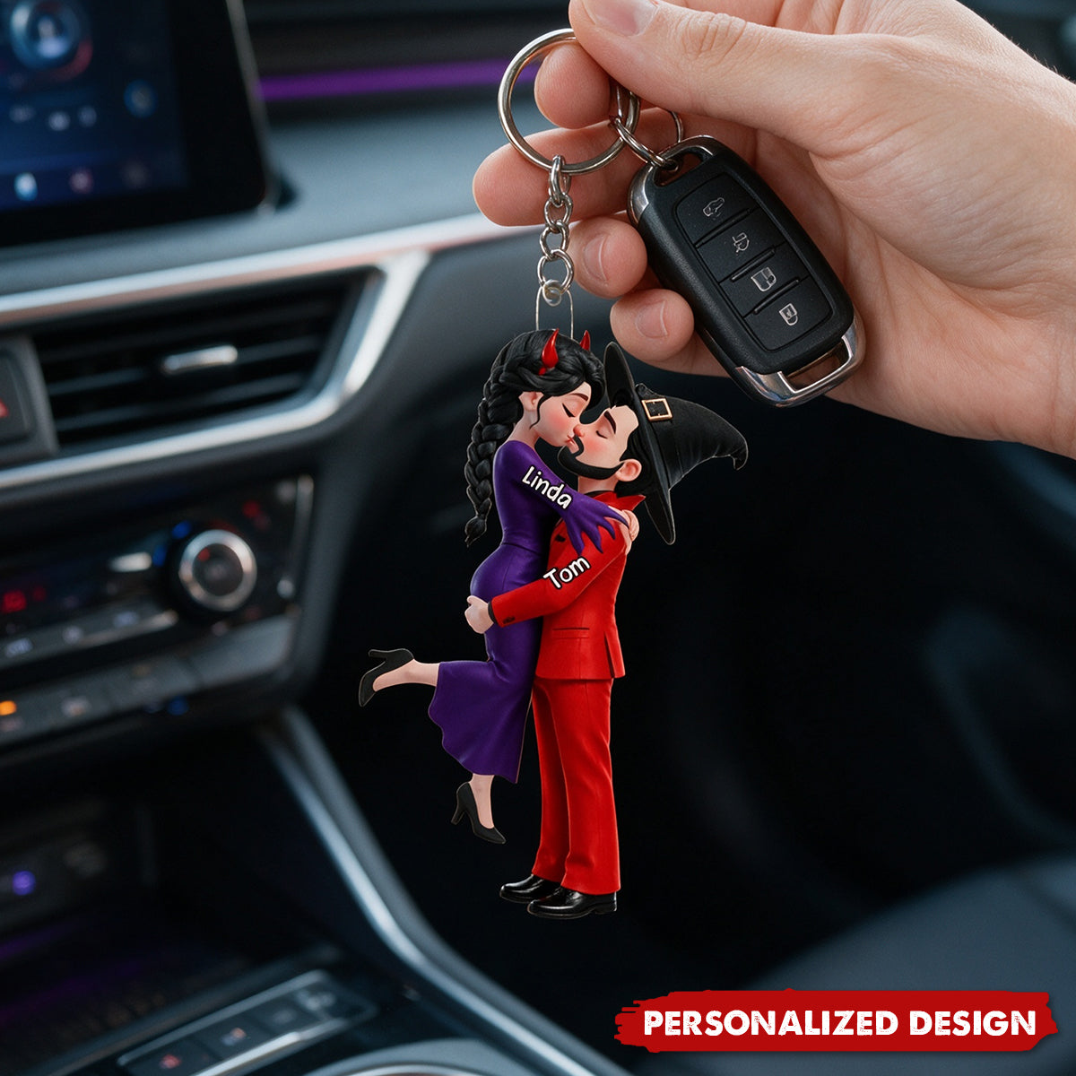 Halloween and Autumn Decor Featuring a Kissing Couple – Personalized Keychain